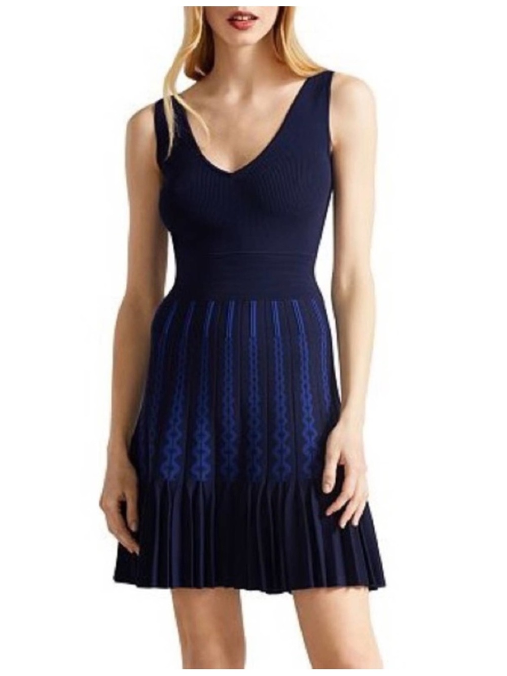 TED BAKER Julote Navy Blue Flippy Knit Skater Dress Sz 6